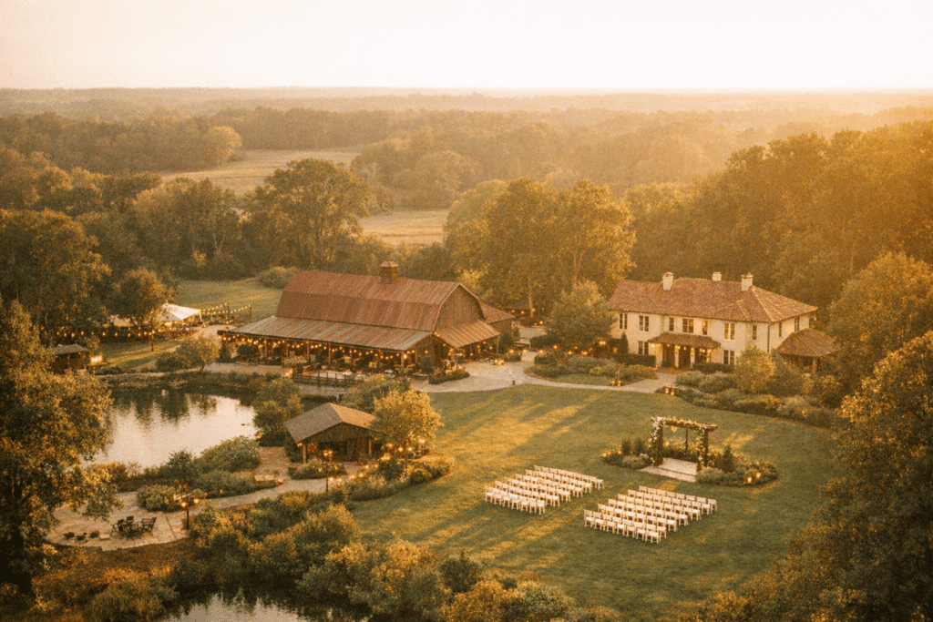 The Wedding Venue Marketing Plan Workbook (Free PDF + 5 Worksheets) 10 Wedding venue pathway at golden hour with soft woodland bokeh