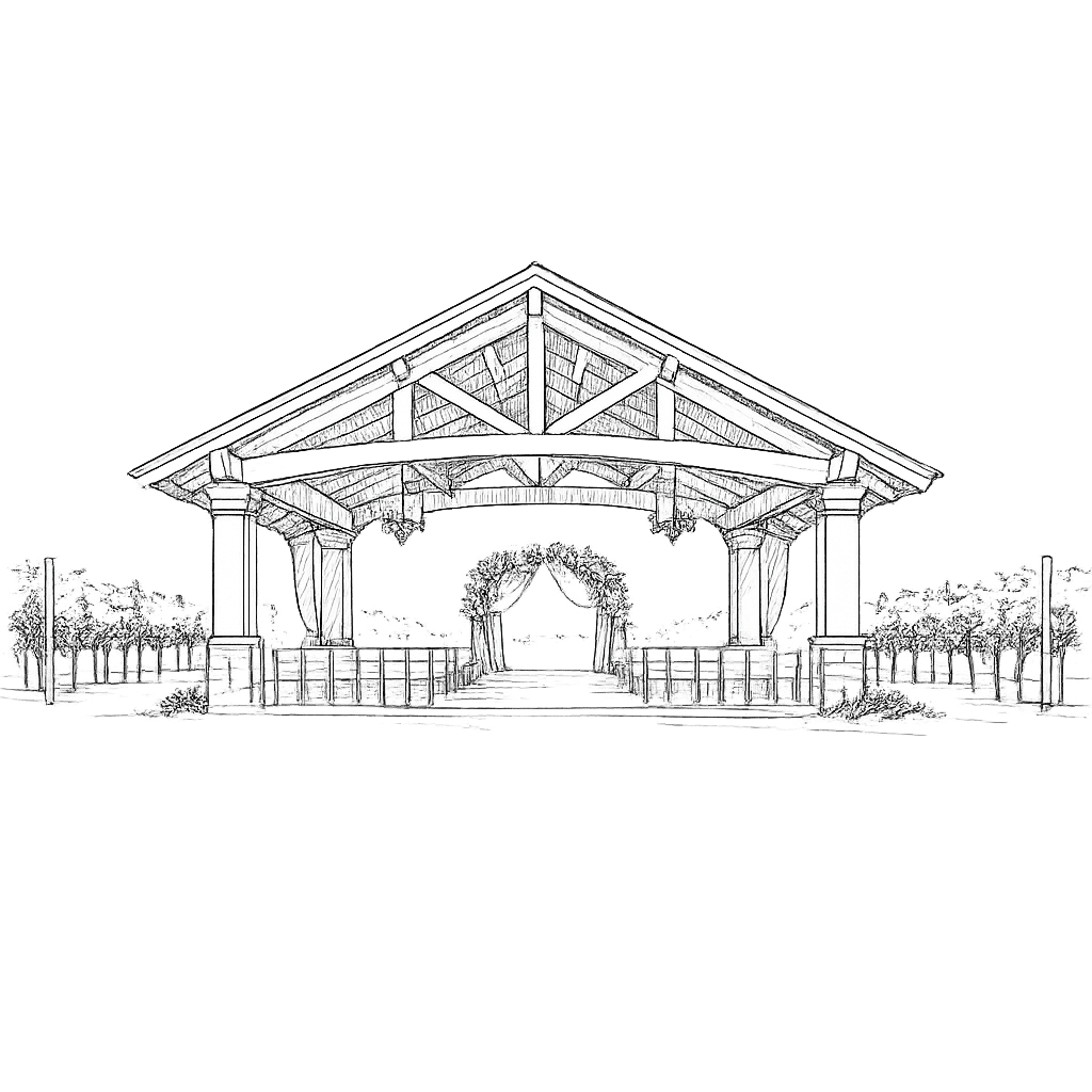Refined etched-line illustration of a wedding venue pavilion