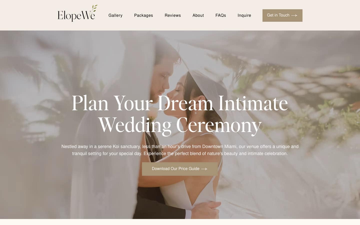 The ElopeWe wedding venue website built by Fully Booked Venue